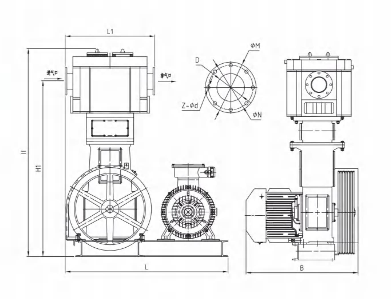 VSY系列往复立式无油真空泵外形及尺寸图