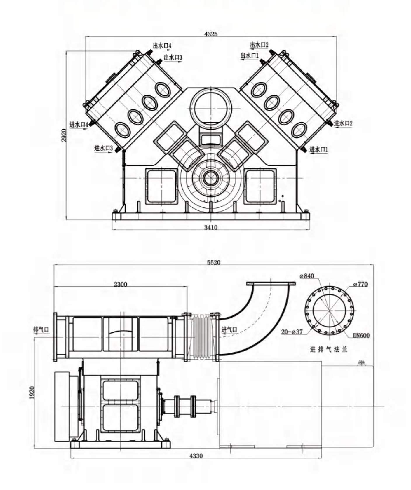 WLW-4800B型往复立式无油真空泵外形尺寸图